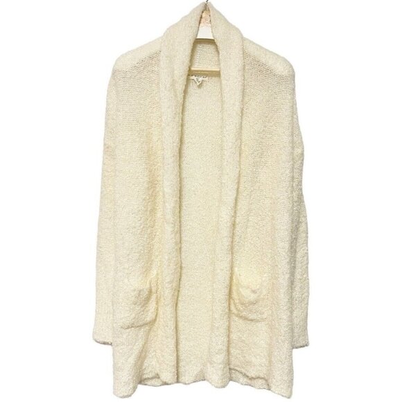 If It Where Me Womens Ivory Wool Open Cardigan Pocket‎ Collar Duster Sweater L - Picture 1 of 6
